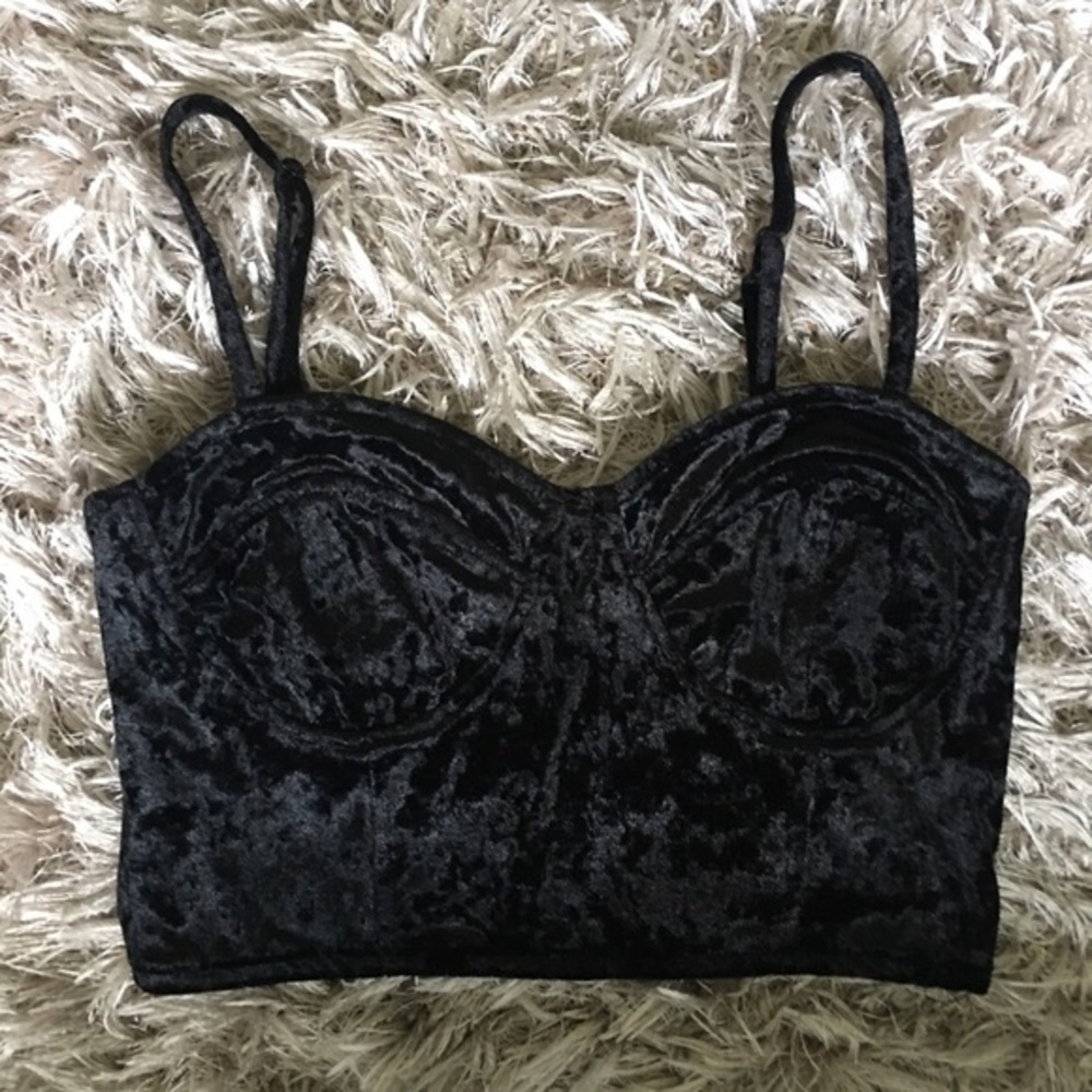 Black Velvet Crop Bustier Top